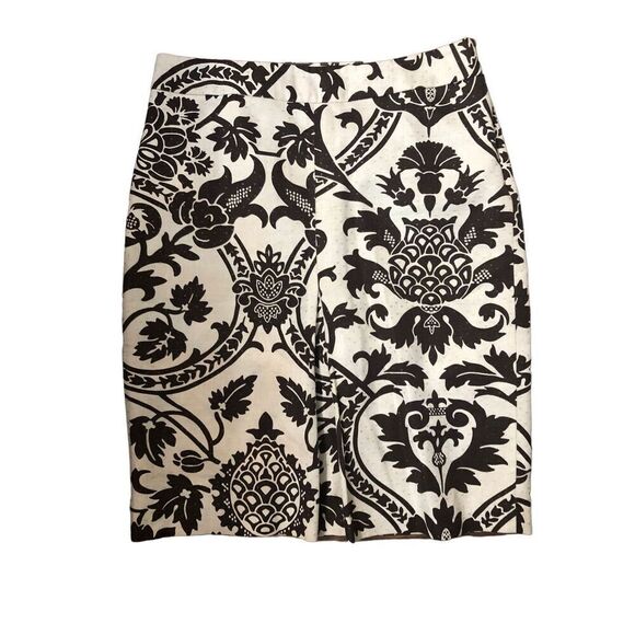 Linen Loft Ann Taylor BROWN CREAM FLORAL LINEN-BLEND STRAIGHT SKIRT SIZE 8 - Picture 1 of 11